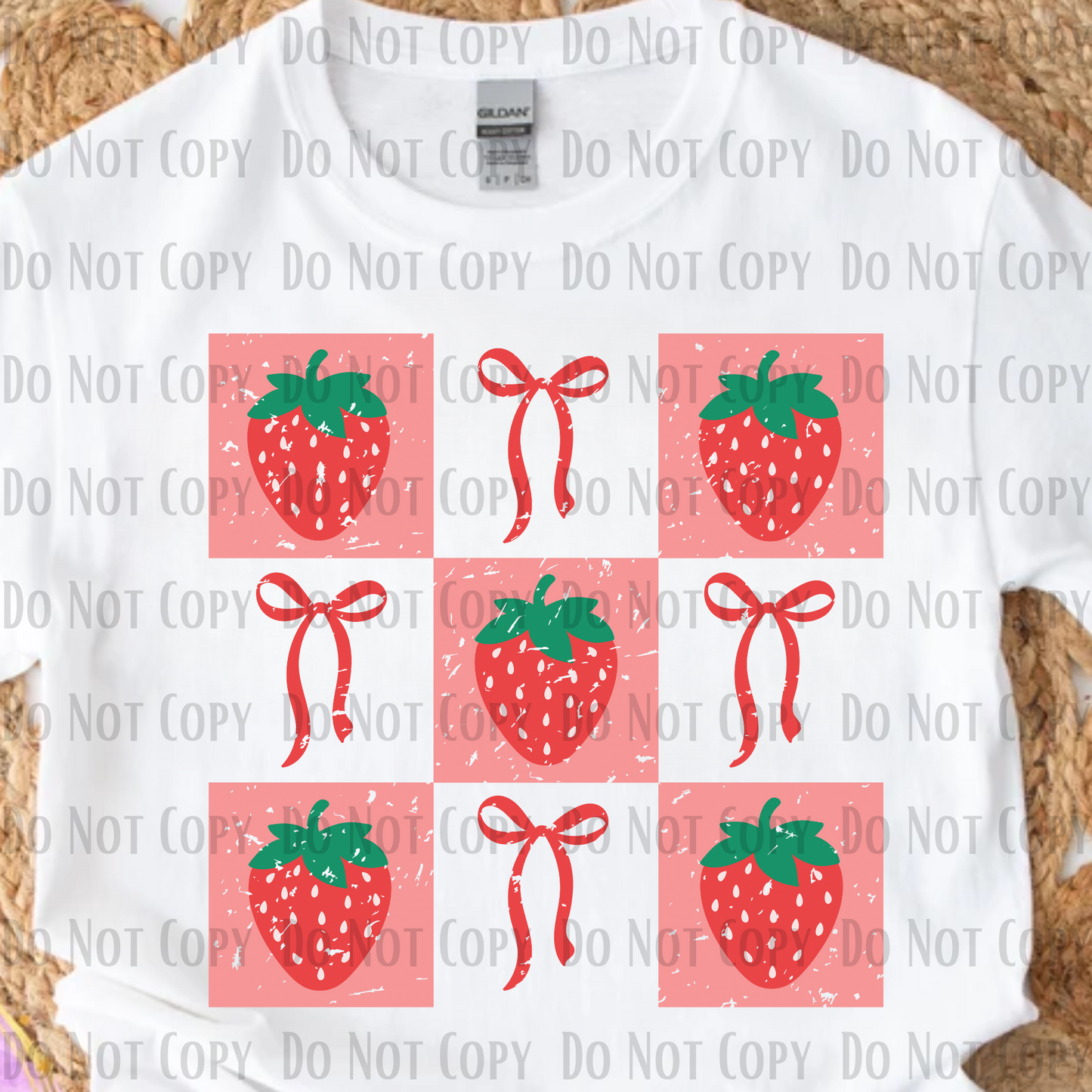 Checkered Strawberry Coquette Bow Retro